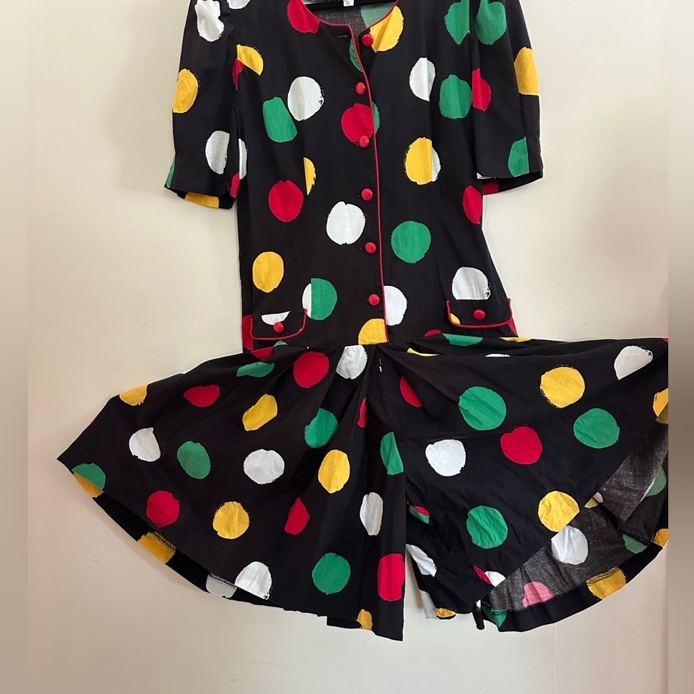 Vintage 90s Romper One-Piece Skort Black Polka Dot Size L/XL Bright Loud - Picture 10 of 12